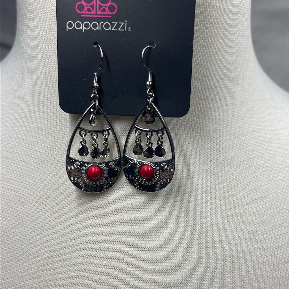 Paparazzi Silver and Red Teardrop Earrings BNWT